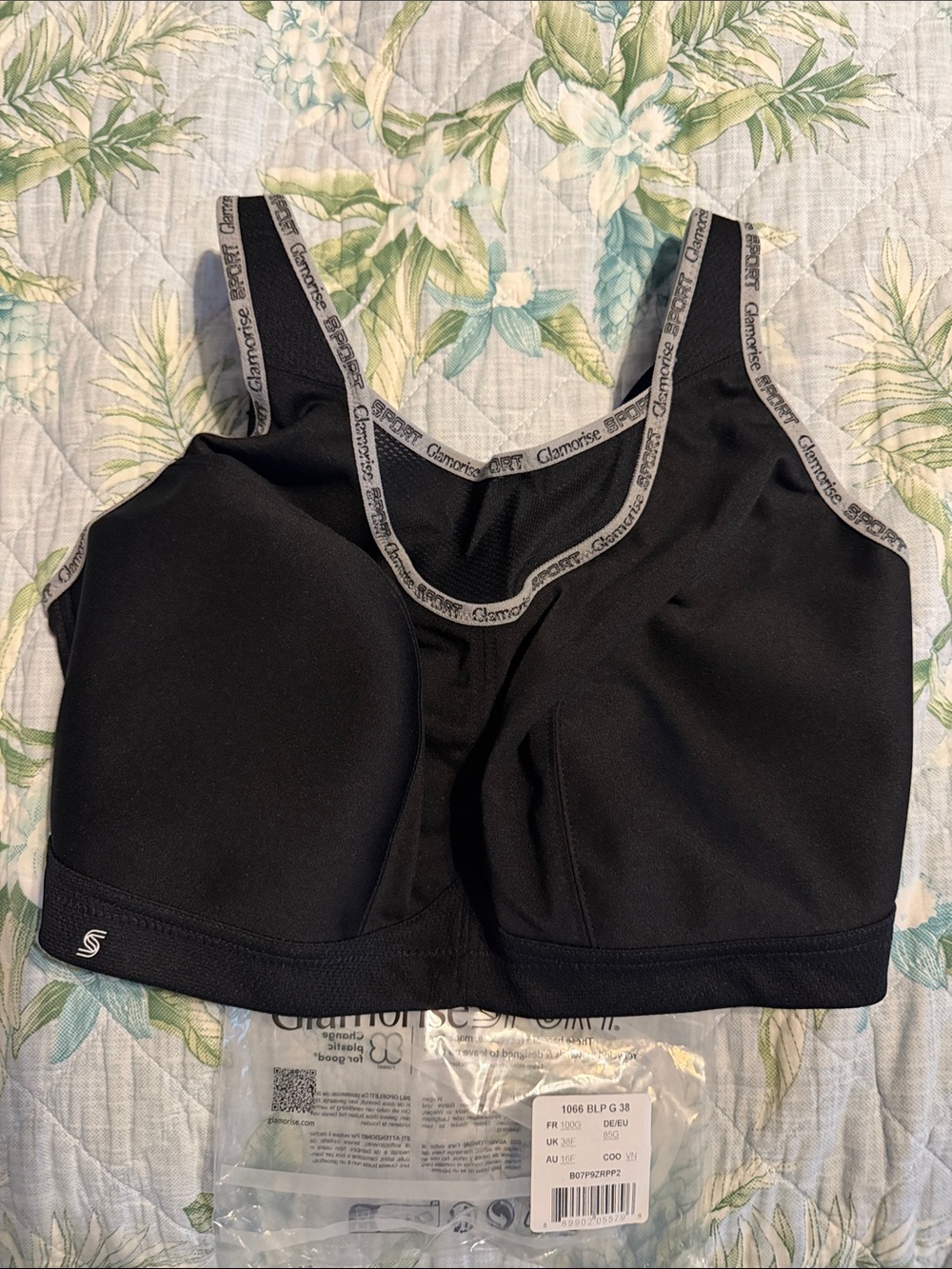 Glamorise Black Supportive Molded Sports Bra with Branded Trim